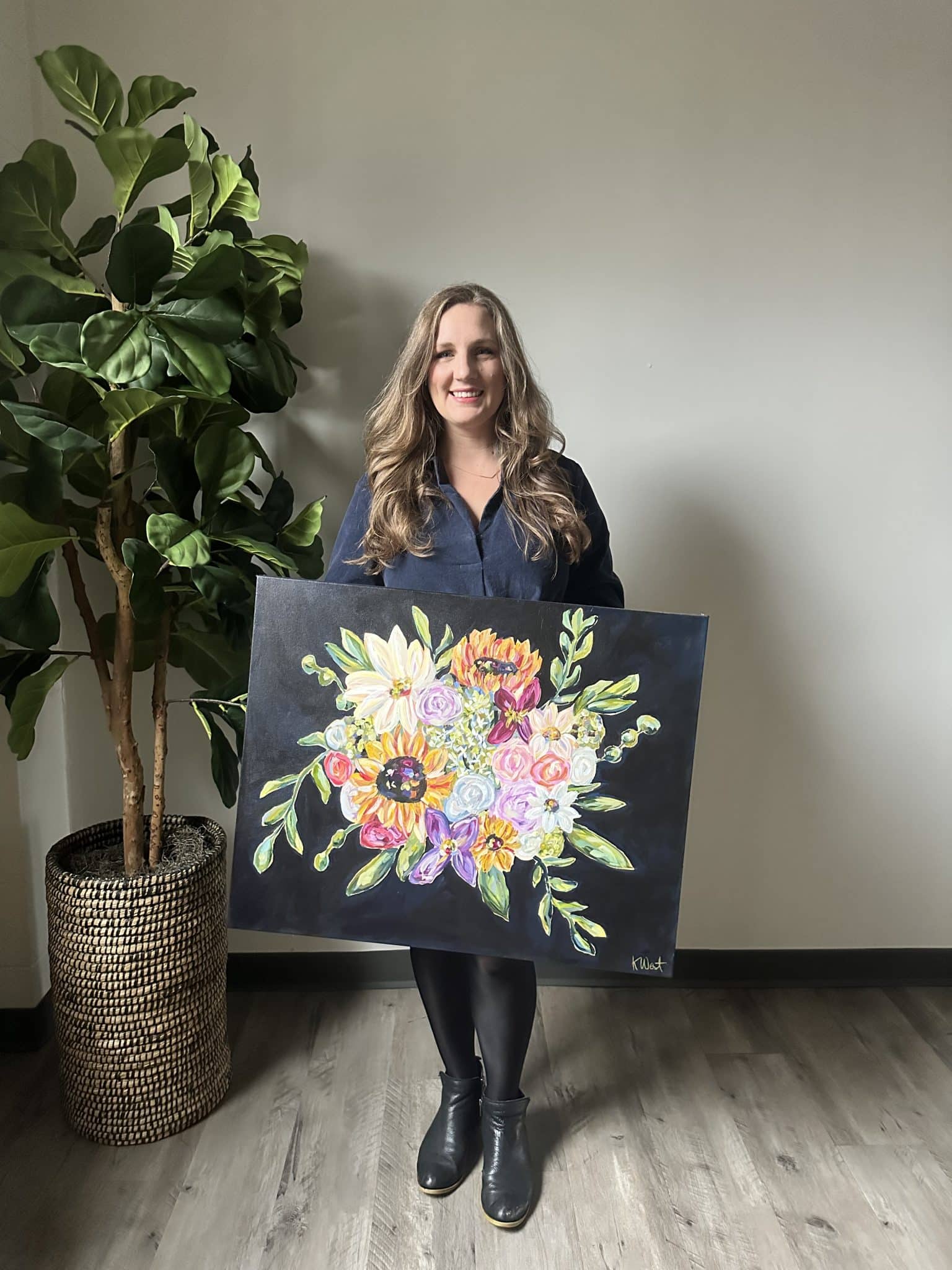 a woman holding a flower
